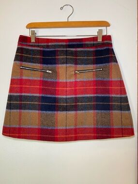 Harlowe & Graham Red and Tan Plaid Mini Skirt with Navy Accents